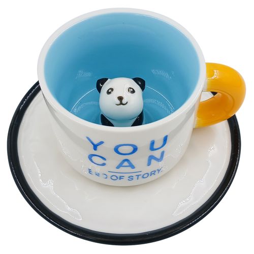 Caneca Panda C/ Pires 220ml em Cerâmica Lila Cosméticos