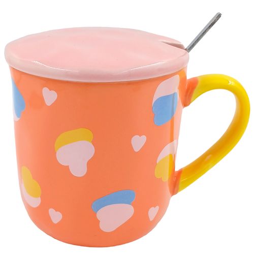 Caneca Color C/ Colher 460ml em Cerâmica Lila Cosméticos