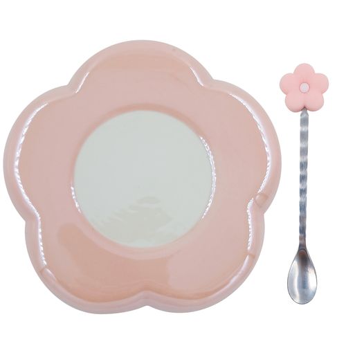 Caneca Flor C/ Colher 220ml em Cerâmica Lila Cosméticos