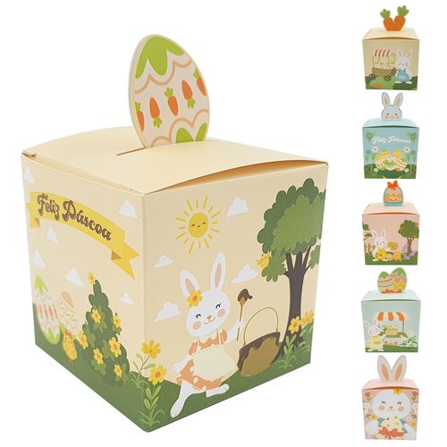 Caixinha de Doces Feliz Páscoa 7x7cm em Papel Multiart