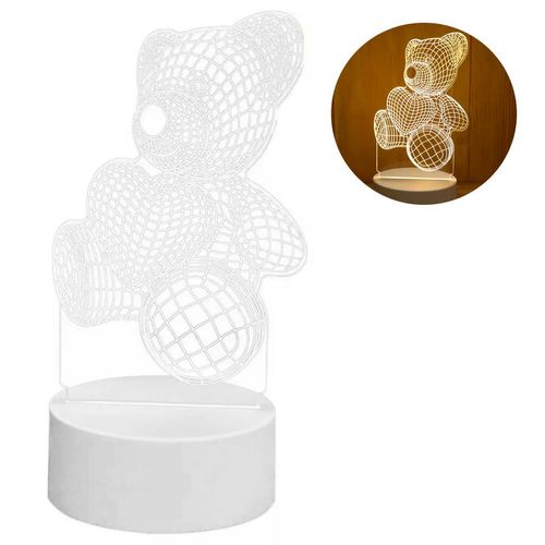 Luminária Ursinho 3D 20x11cm em Plástico Top Útil