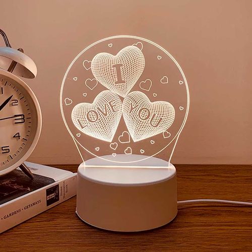 Luminária I Love You 3D 17,7x13,3cm em Plástico Top Útil