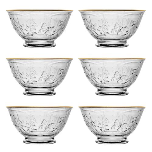 Jogo de Bowl New Butterfly C/ Fio Dourado 6 Peças 12x6,5cm em Cristal Lyor