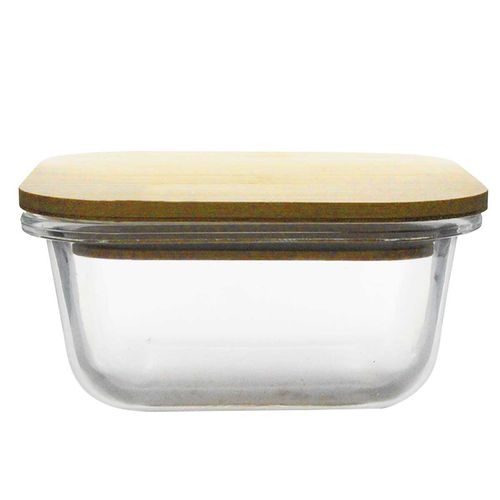 Pote Quadrado C/ Tampa Bambu 320ml em Vidro Casita