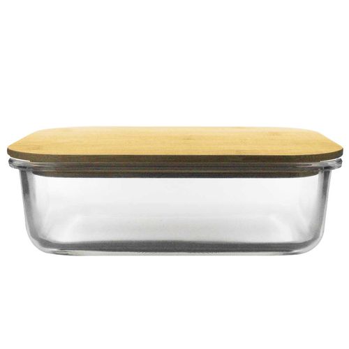 Pote Retangular C/ Tampa Bambu 1040ml em Vidro Casita