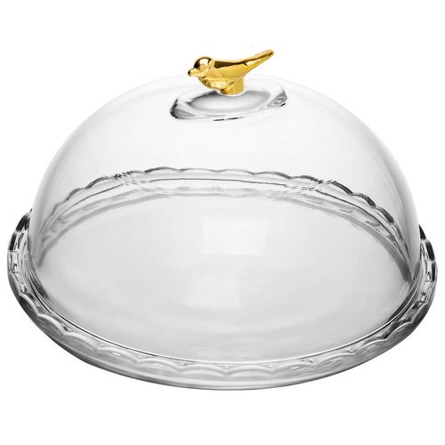 Queijeira C/ Tampa Golden Bird 20cm em Cristal Wolff