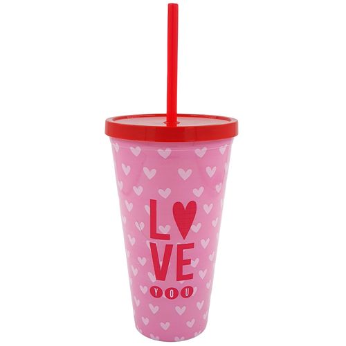 Copo C/ Canudo Amor 600ml em Plástico Interponte