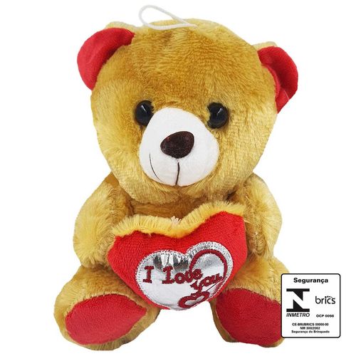 Urso de Pelúcia C/ Coração 19cm em Poliéster Interponte