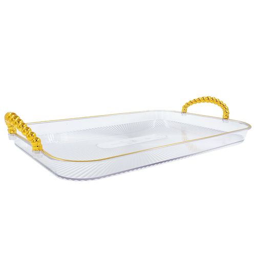 Bandeja Retangular C/ Alça 37,7x26,2cm em Acrílico Y888