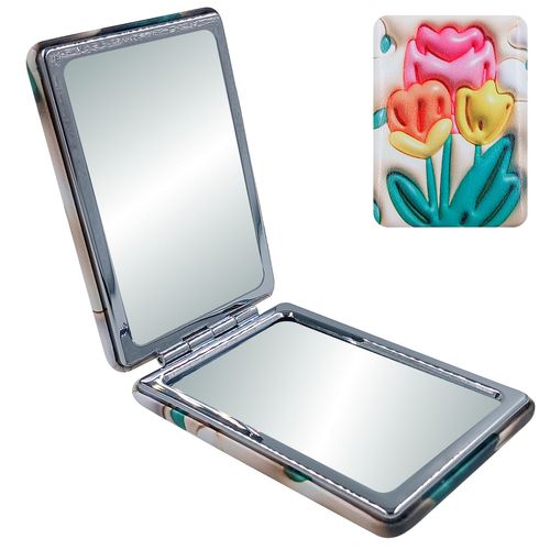 Espelho De Bolso Flores 8,5x6cm em Plástico Wincy