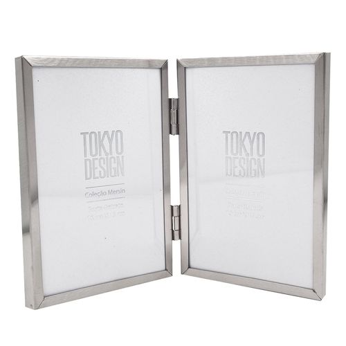 Porta Retrato Duplo Mersin 10x15cm em Aço Inox Tokyo Design
