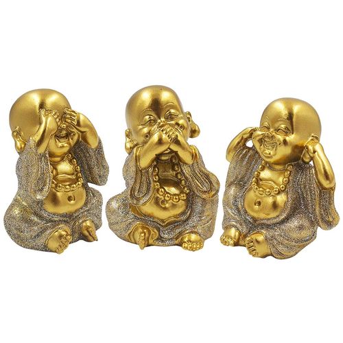 Trio de Budas Decorativos 7x8,9cm em Resina Brascontinental