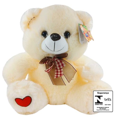 Urso de Pelúcia C/ Laço 33cm em Poliéster Fizzy
