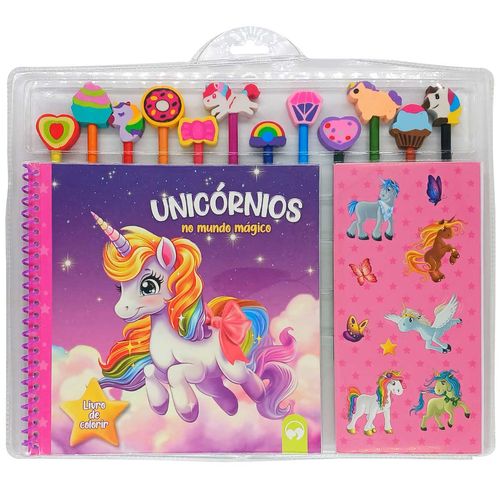 Livro P/ Colorir Unicórnios no Mundo Mágico 21cm em Papel Vale das Letras