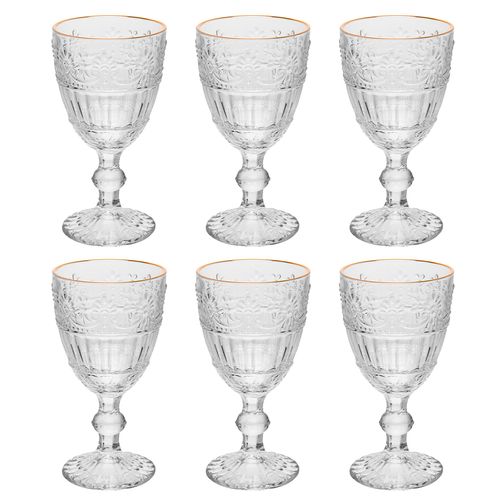 Jogo de Taças Mauve Fio Dourado 6 Peças 320ml em Vidro Wolff