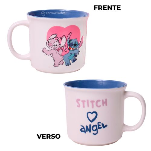 Caneca Tom Stitch e Angel 350ml em Cerâmica Zona Criativa