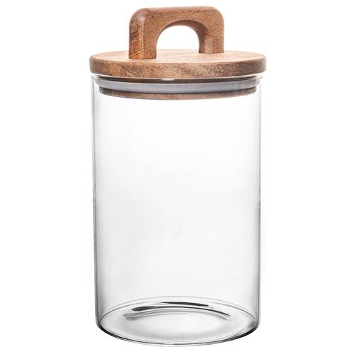 Pote Hermético C/ Tampa Bambu 500ml em Vidro Fu Xing