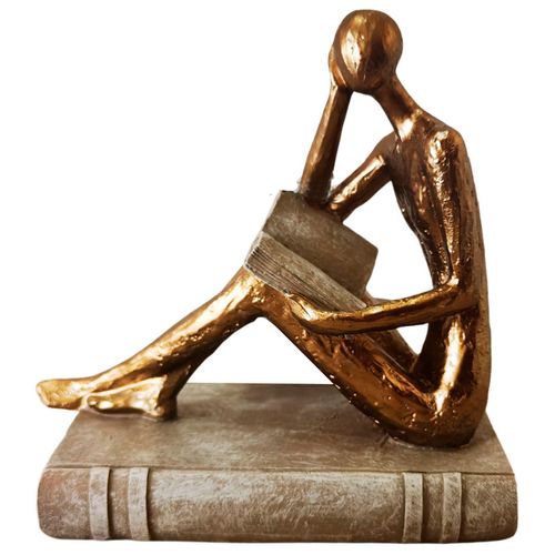 Homem C/ Livro Decorativo 15cm em Resina Mabruk