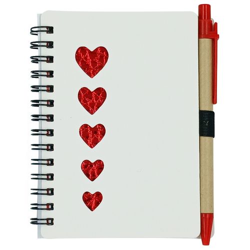 Kit Bloco de Anotação Corações C/ Caneta 9x13cm em Papel Amigold
