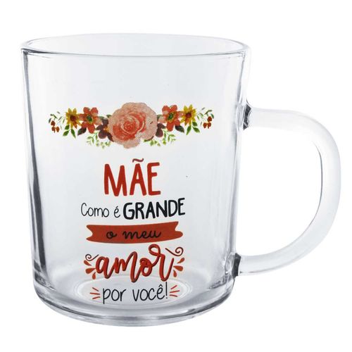 Kit Caneca Mãe C/ Colher 250ml em Vidro Fu Xing