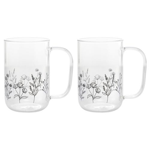Jogo de Caneca Flor 2 Peças 280ml em Vidro Wolff