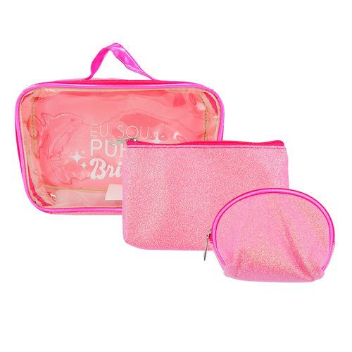 Kit Nécessaire Glitter 3 Peças em Poliéster Qualis