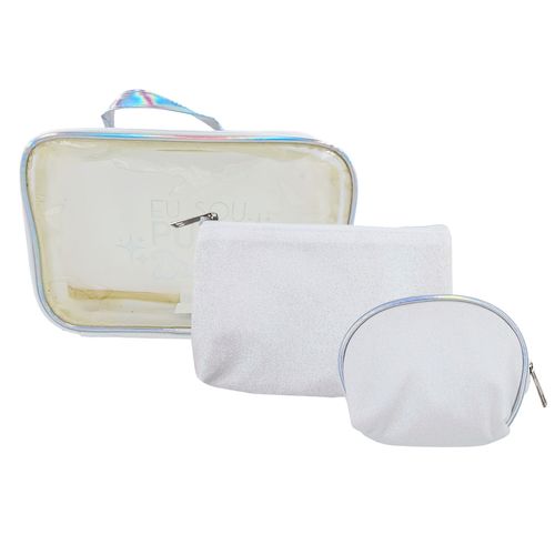 Kit Nécessaire Glitter 3 Peças em Poliéster Qualis