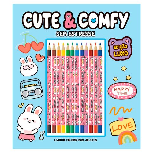 Livro P/ Colorir Cute & Comfy C/ Lápis 28cm em Papel Editora Online
