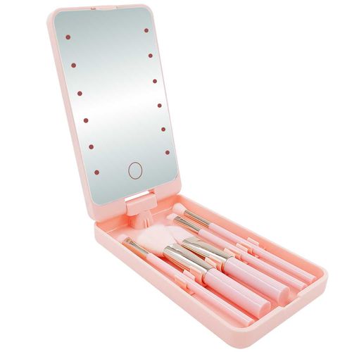 Kit Maquiagem Espelho C/ Pincéis 16x9,5cm em Plástico Imporiente