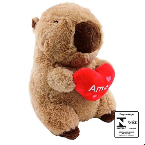 Capivara de Pelúcia C/ Coração 23cm em Poliéster Fizzy
