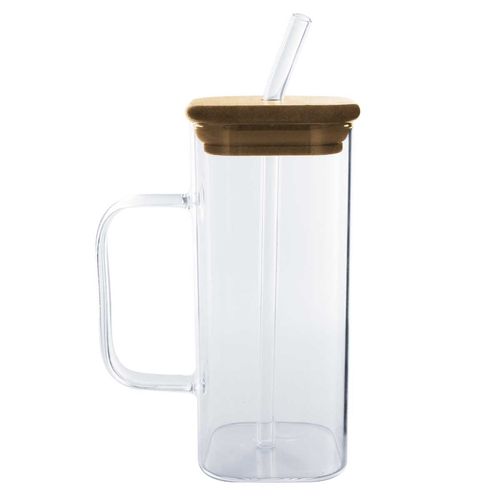 Caneca C/ Canudo 330ml em Vidro Fu Xing