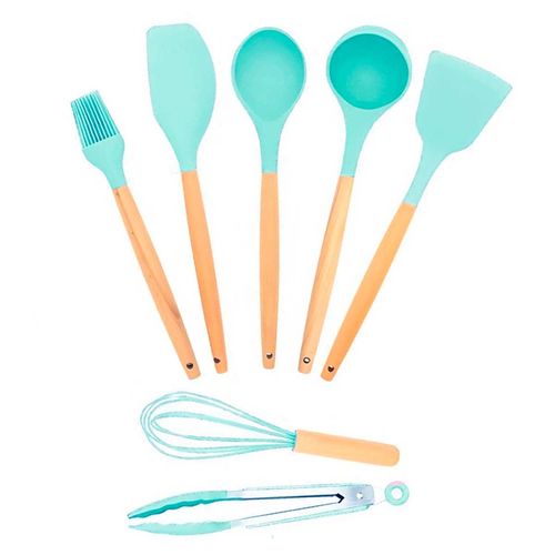 Kit de Utensílios de Cozinha 8 Peças de Silicone C/ Cabo em Madeira Fratelli