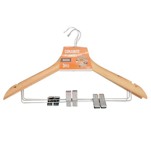 Jogo de Cabides C/ Presilhas 3 Peças 44,5x24,5cm em Madeira Livon