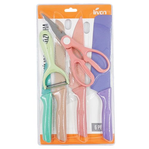 Kit Utensílios Color 6 Peças em Aço Inox e Plástico Livon