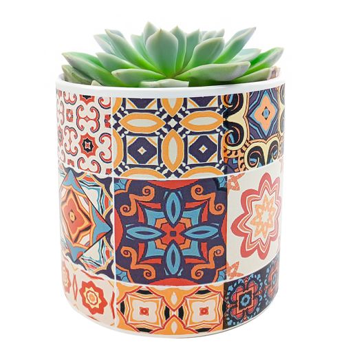 Vaso Estampado Decorativo 11,5x11cm em Cerâmica Sanxia