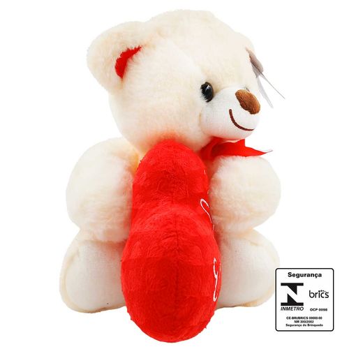 Urso De Pelúcia C/ Coração 25cm em Poliéster Fizzy