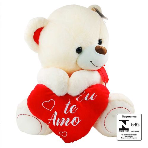 Urso De Pelúcia C/ Coração 46cm em Poliéster Fizzy