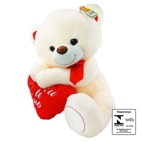 Urso De Pelúcia C/ Coração 46cm em Poliéster Fizzy