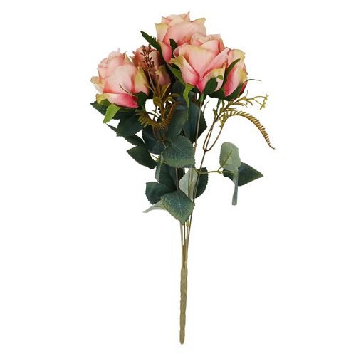 Buquê Rosa Luxo Artificial 40cm em Plástico Bella Garden