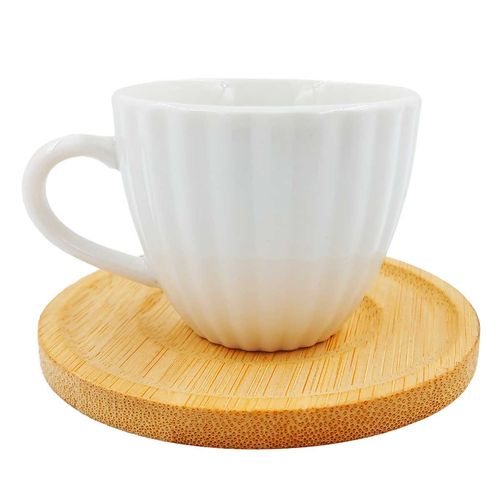 Xícara C/ Pires Bambu 10x5cm em Cerâmica Pracaza