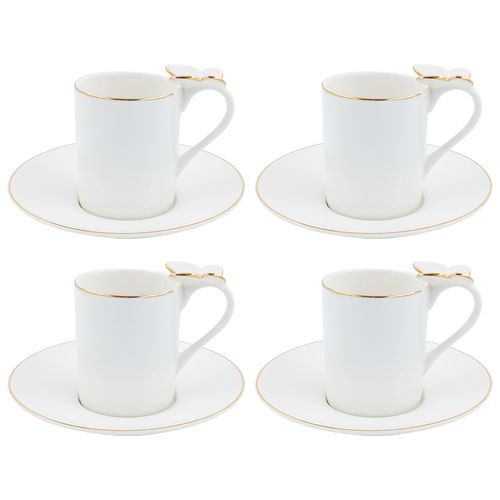 Jogo de Xícaras Ramoudie Borda Dourada 8 Peças 100ml em Porcelana Fullfit