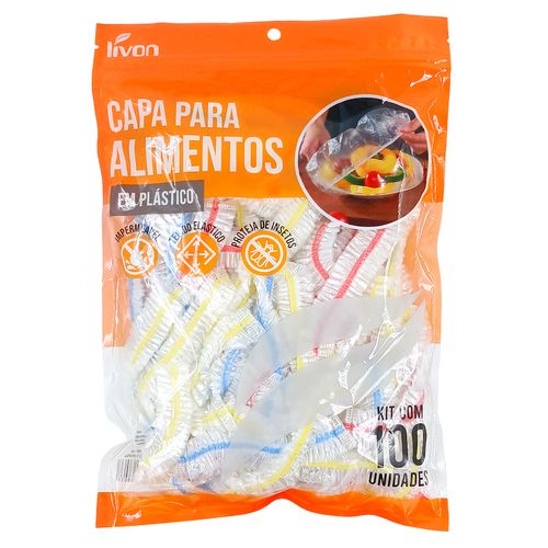 Capa Para Alimentos Descartável 100 Peças 38cm em Plástico Livon