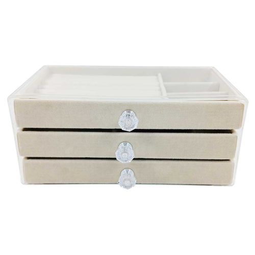 Porta Jóias C/ 3 Andares 10x22cm em Plástico e Veludo Kehome