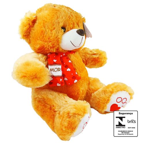 Urso de Pelúcia C/ Cachecol 33cm em Poliéster Fizzy