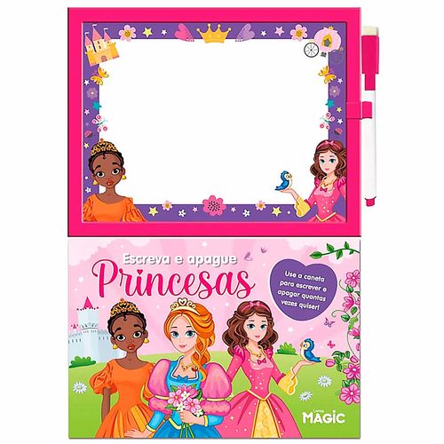 Livro Escreva E Apague C/ Lousa Princesas 31x21cm em Papel Magic Kids