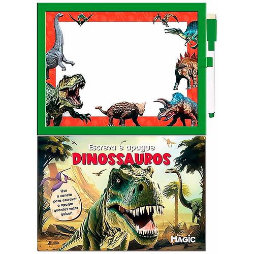 Livro Escreva E Apague C/ Lousa Dinossauros 31x21cm em Papel Magic Kids