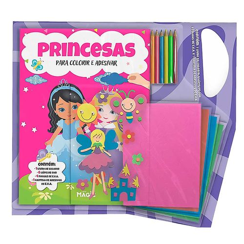 Livro Princesas Para Colorir e Adesivar em Papel