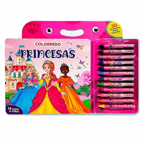 Livro Colorindo Princesas C/ Giz De Cera 32x24cm em Papel Magic Kids