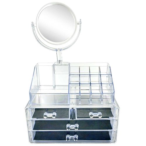 Organizador de Maquiagem C/ Espelho 22,5x18cm em Plástico BF Brasil