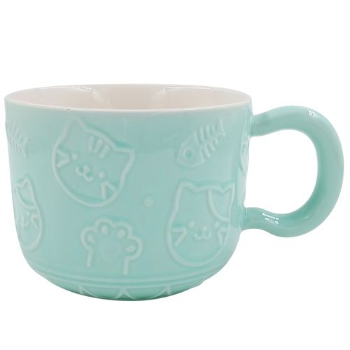 Caneca Gato C/ Tampa 390ml em Cerâmica Lila Cosméticos